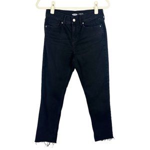 Old Navy Power Jeans Womens Size 4 Perfect Straight Ankle Black Denim Raw Hem